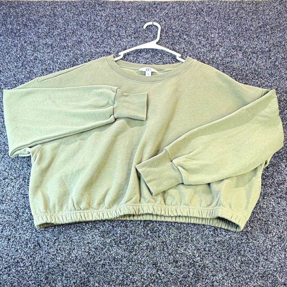 JOY LAB Cropped Crew Neck Pullover Sweatshirt Green Women's XL Drop Shoulder